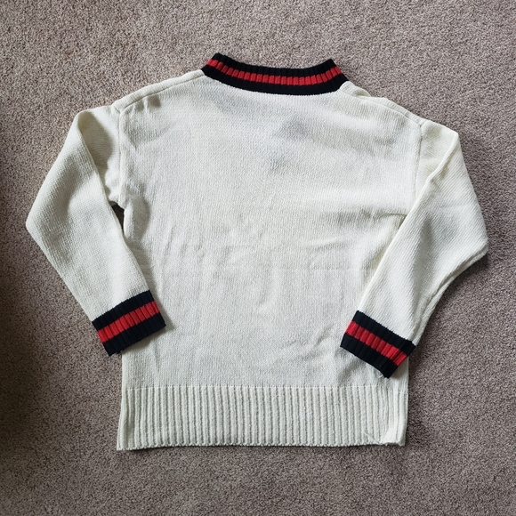 WHITE V-NECK SWEATER WITH CONTRAST TRIM - Picture 3 of 3